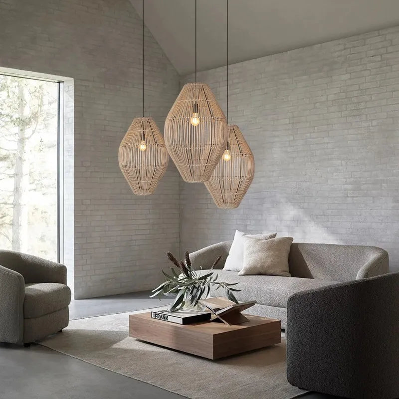 Vintage Handmade Rattan Led Chandelier Lantern Bamboo lamp