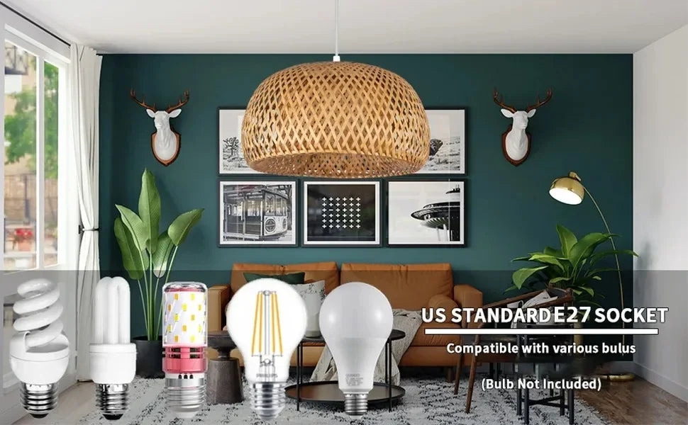 Bamboo Lantern Pendant Lamp Natural Rattan