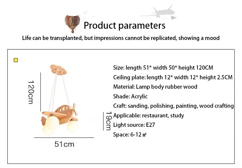 Kids Room Nordic Solid Wood Plane Chandelier