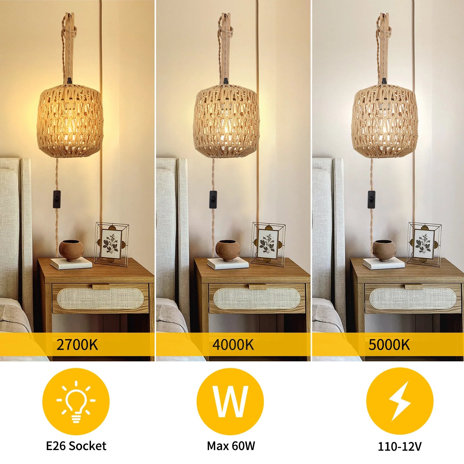 Led Rattan Wall Lamp Bedroom Living Room