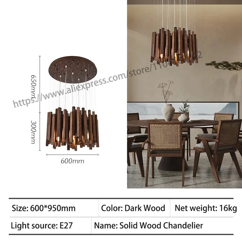 Retro Wooden Hanging Chandelier Light
