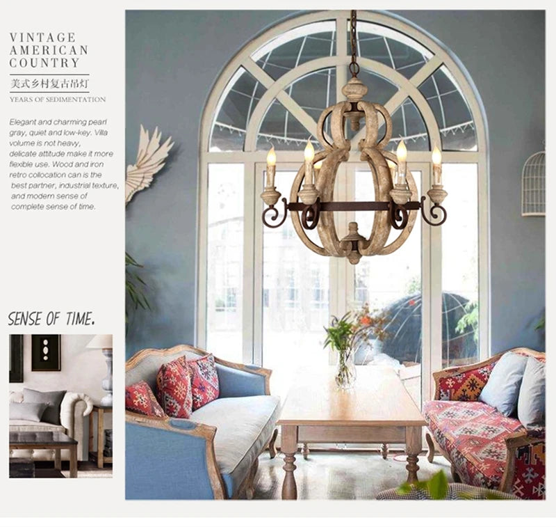 Nordic Creative Solid Wood Retro Rural Style Pendant Lamp