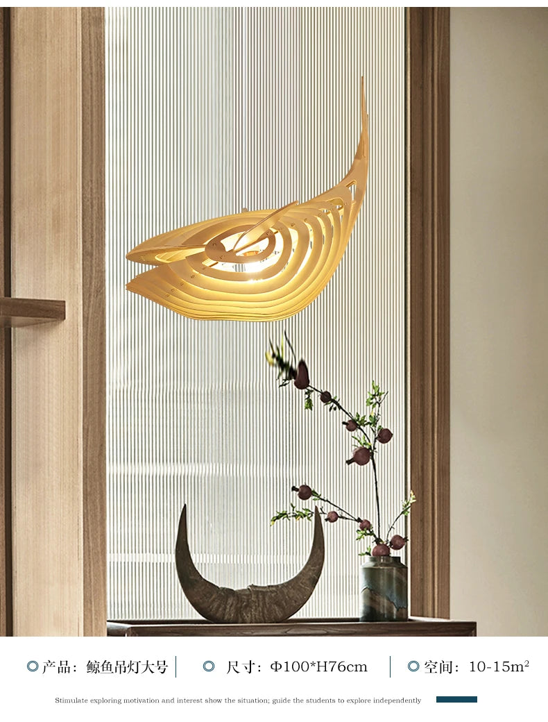 Wooden Art Fish E27 Led Pendant Light
