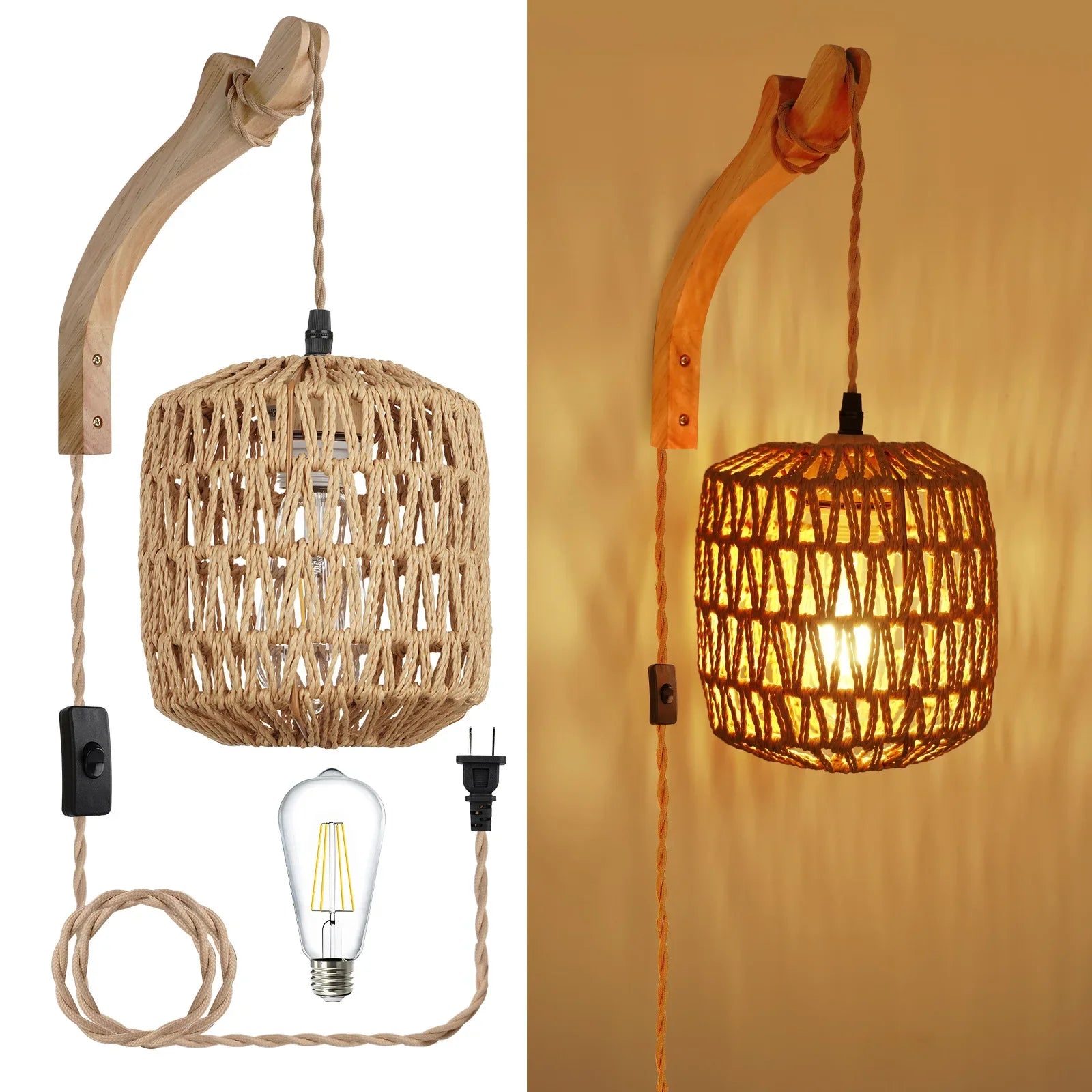 Led Rattan Wall Lamp Bedroom Living Room