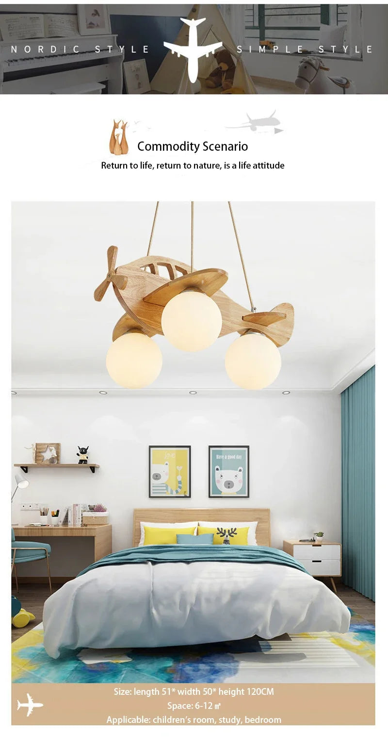 Kids Room Nordic Solid Wood Plane Chandelier