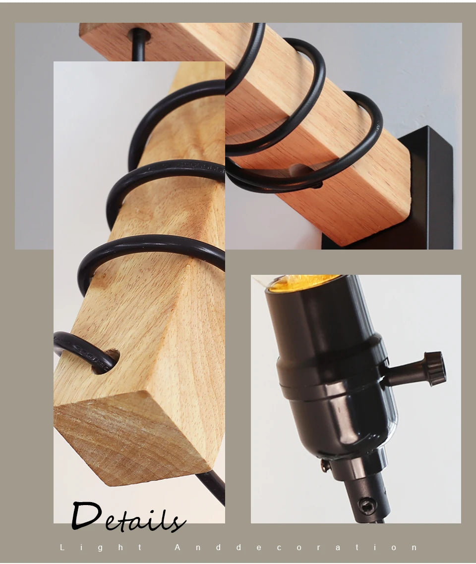 110V/220V Wall light With Switch Function Iron Wood Wall Lamp