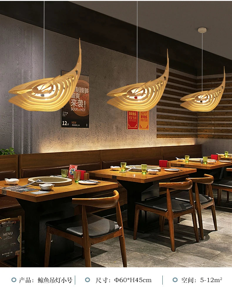 Wooden Art Fish E27 Led Pendant Light