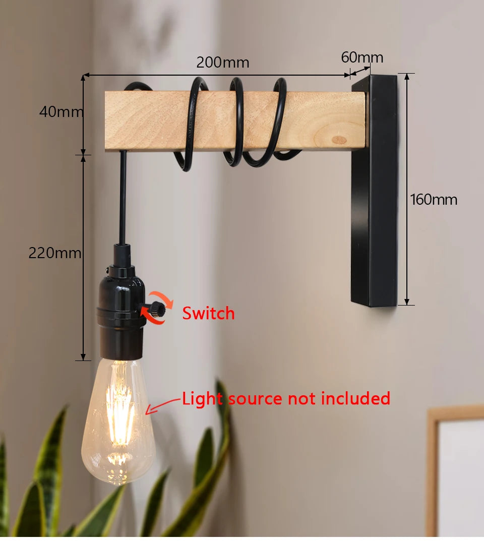 110V/220V Wall light With Switch Function Iron Wood Wall Lamp