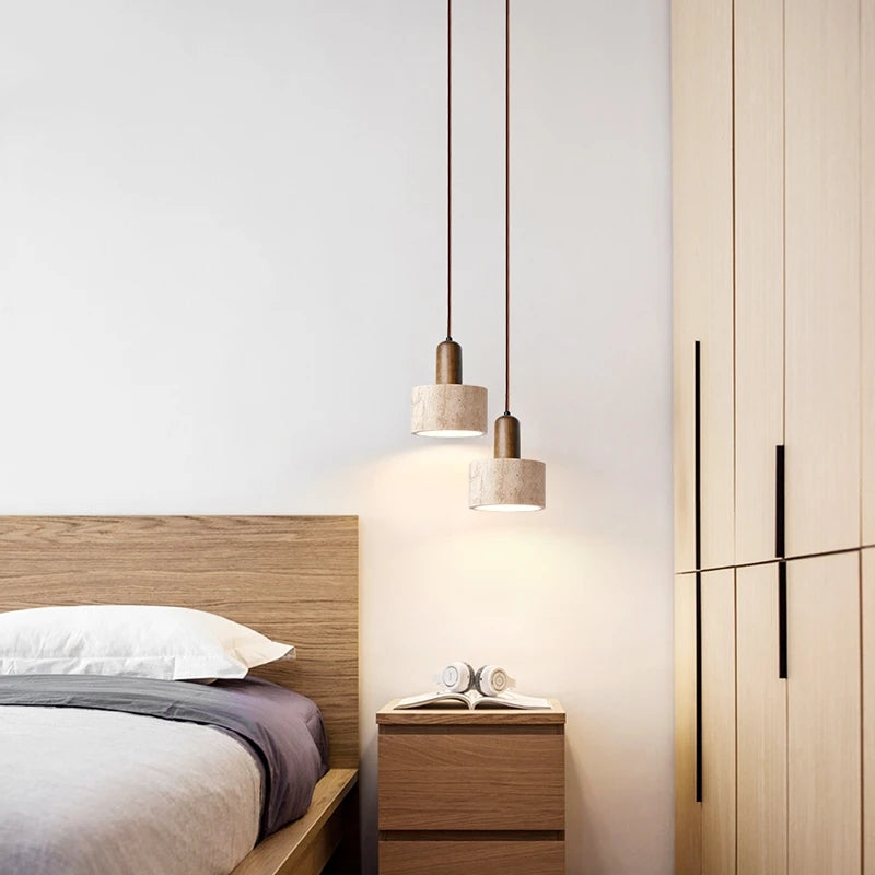 Natural Stone Pendant Light Dark Wood E27 G9 Bulb