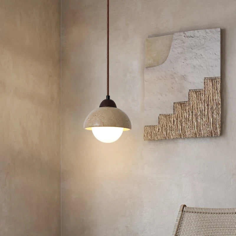 Natural Stone Pendant Light Dark Wood E27 G9 Bulb