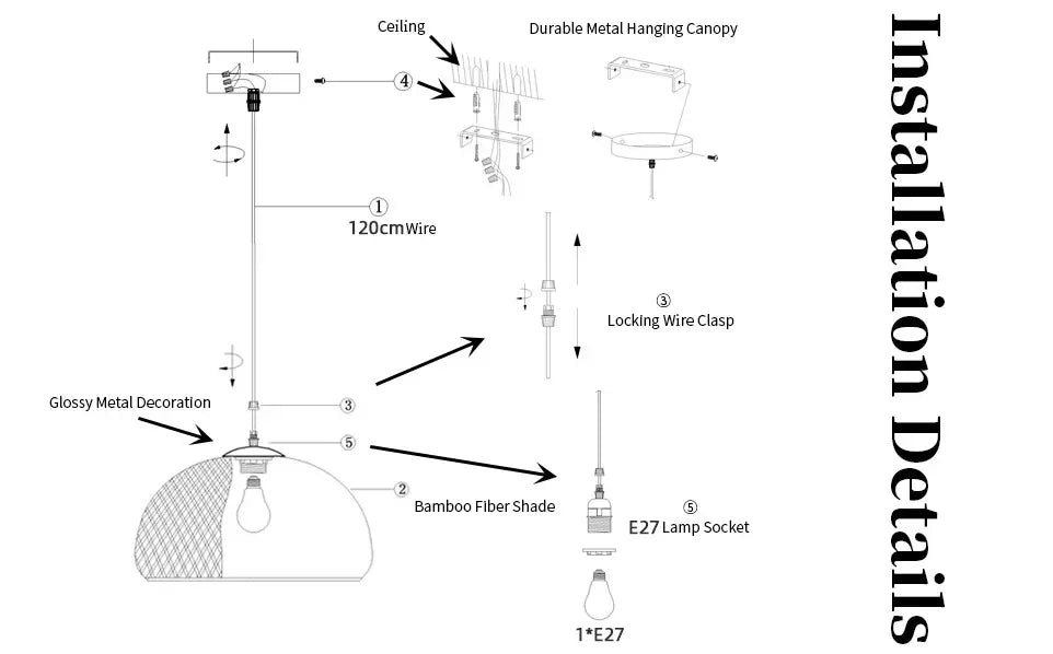 Bamboo Lantern Pendant Lamp Natural Rattan