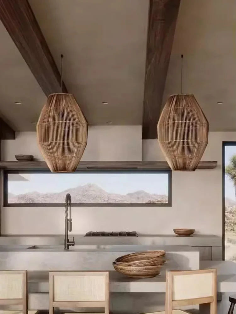 Vintage Handmade Rattan Led Chandelier Lantern Bamboo lamp