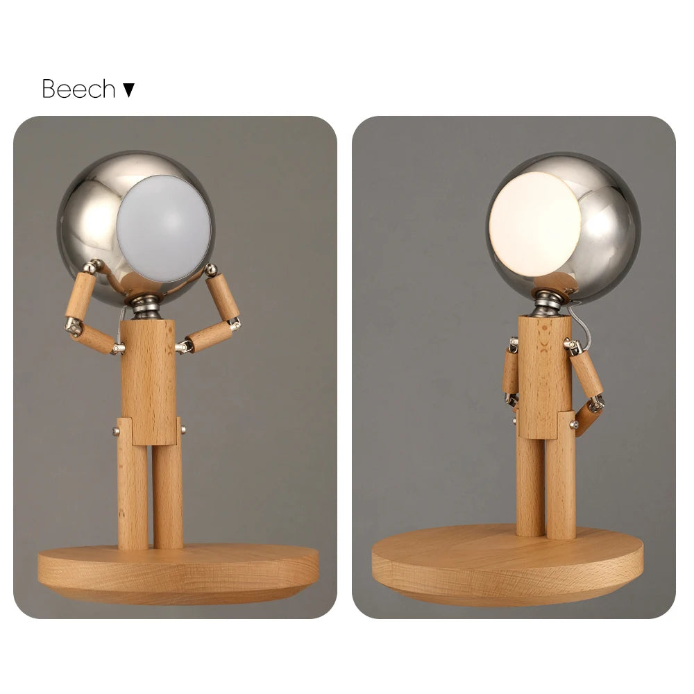 Moon Penalty Station Table Lamp Wood Robot Desk Lamp