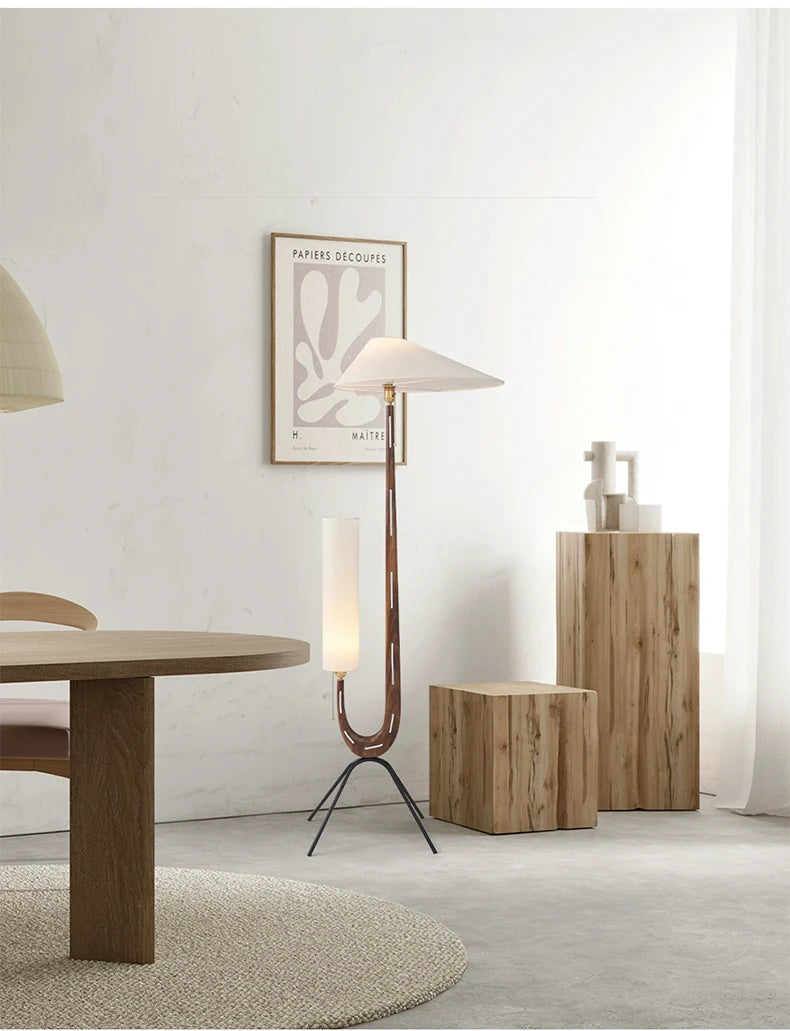 Nordic Wabi Sabi Solid Wood Fabric Led Floor Lamp