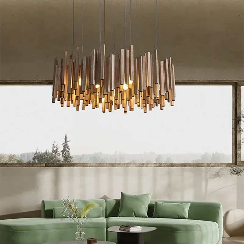 Retro Wooden Hanging Chandelier Light