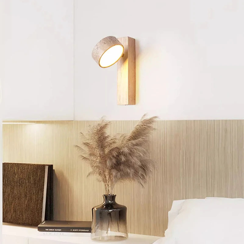 Modern Fashion Stone Wood Rotatable Led Decor Wall Lamp