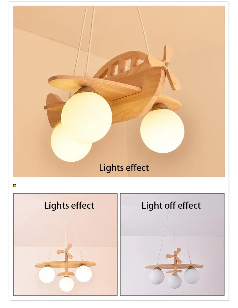Kids Room Nordic Solid Wood Plane Chandelier
