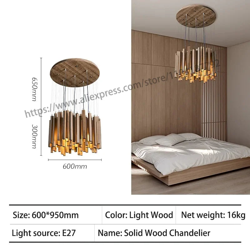 Retro Wooden Hanging Chandelier Light