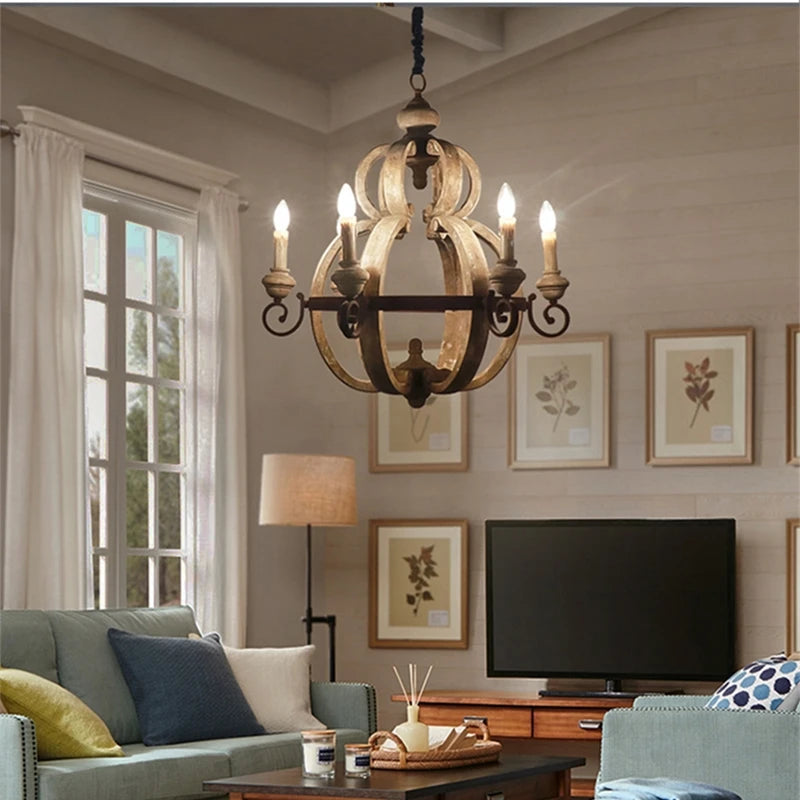 Nordic Creative Solid Wood Retro Rural Style Pendant Lamp