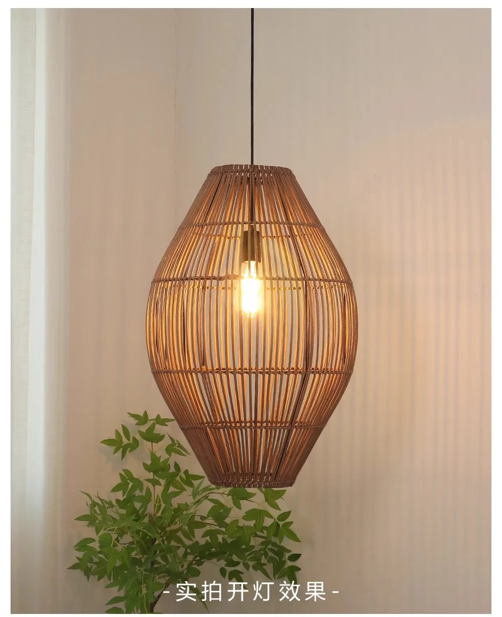 Vintage Handmade Rattan Led Chandelier Lantern Bamboo lamp