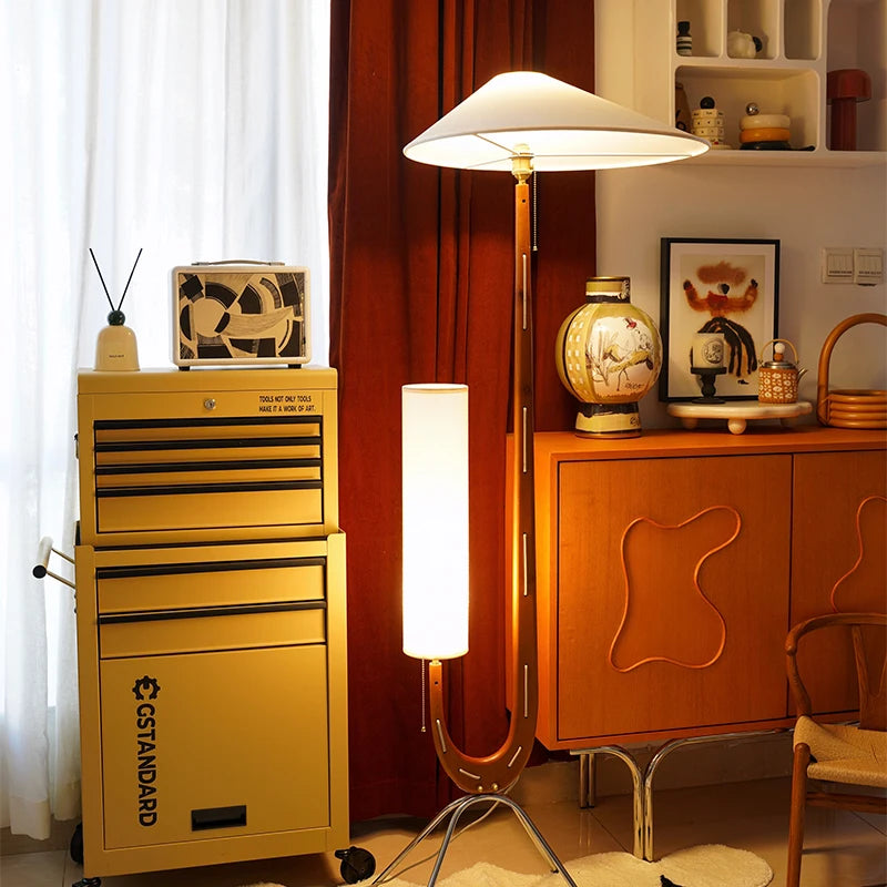 Nordic Wabi Sabi Solid Wood Fabric Led Floor Lamp