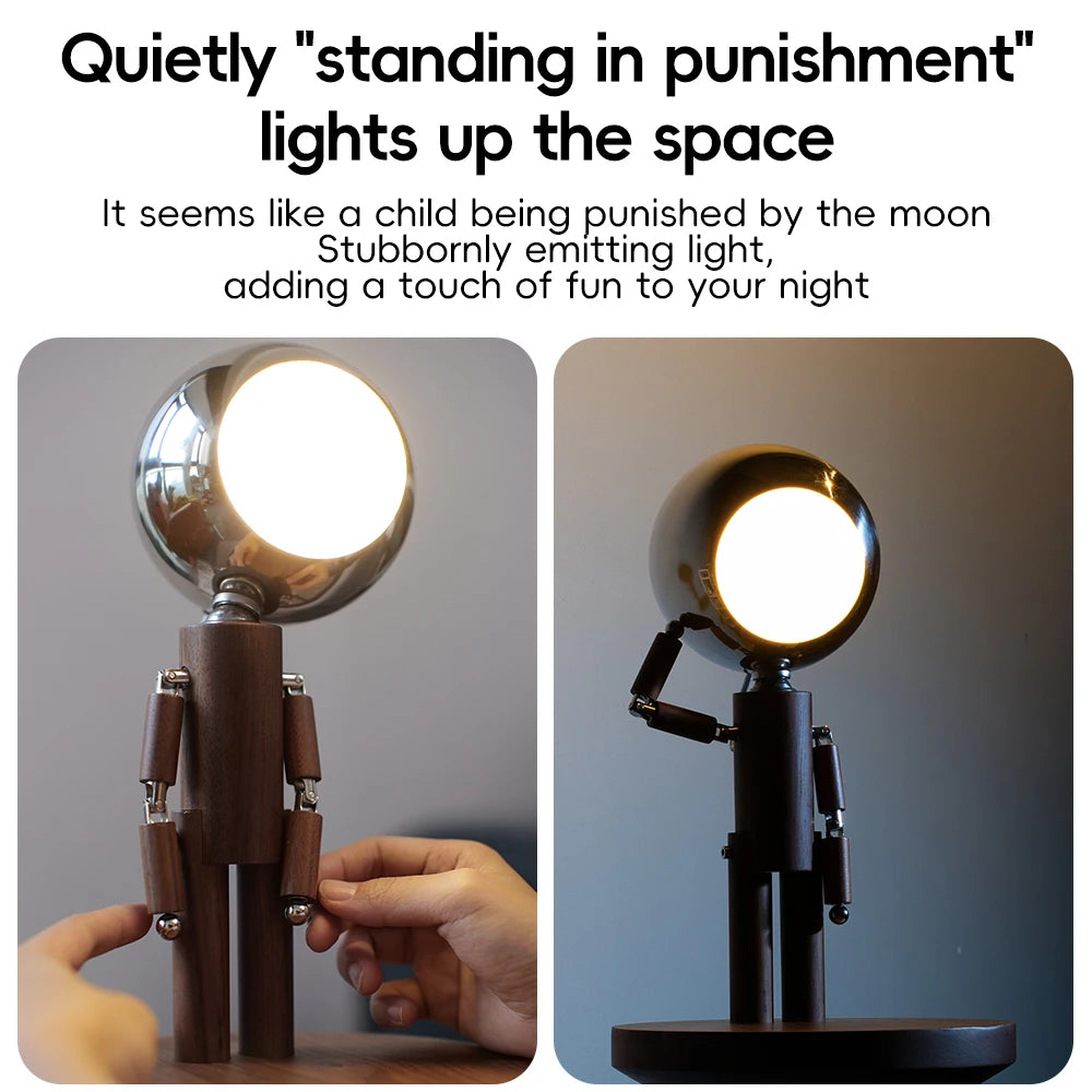 Moon Penalty Station Table Lamp Wood Robot Desk Lamp