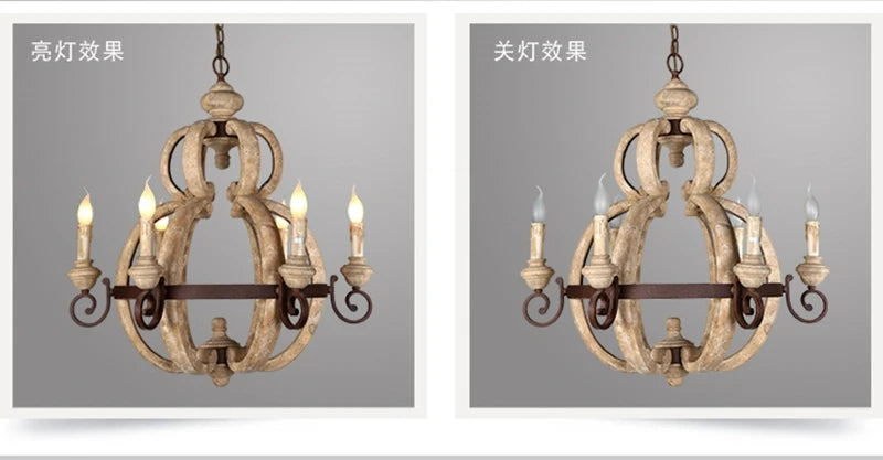 Nordic Creative Solid Wood Retro Rural Style Pendant Lamp