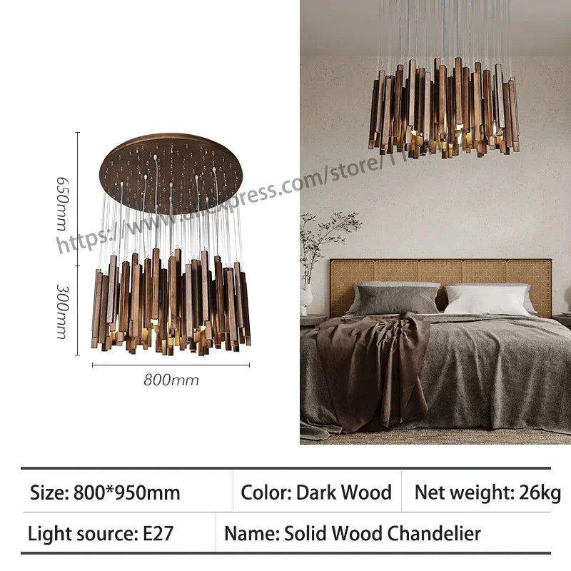 Retro Wooden Hanging Chandelier Light