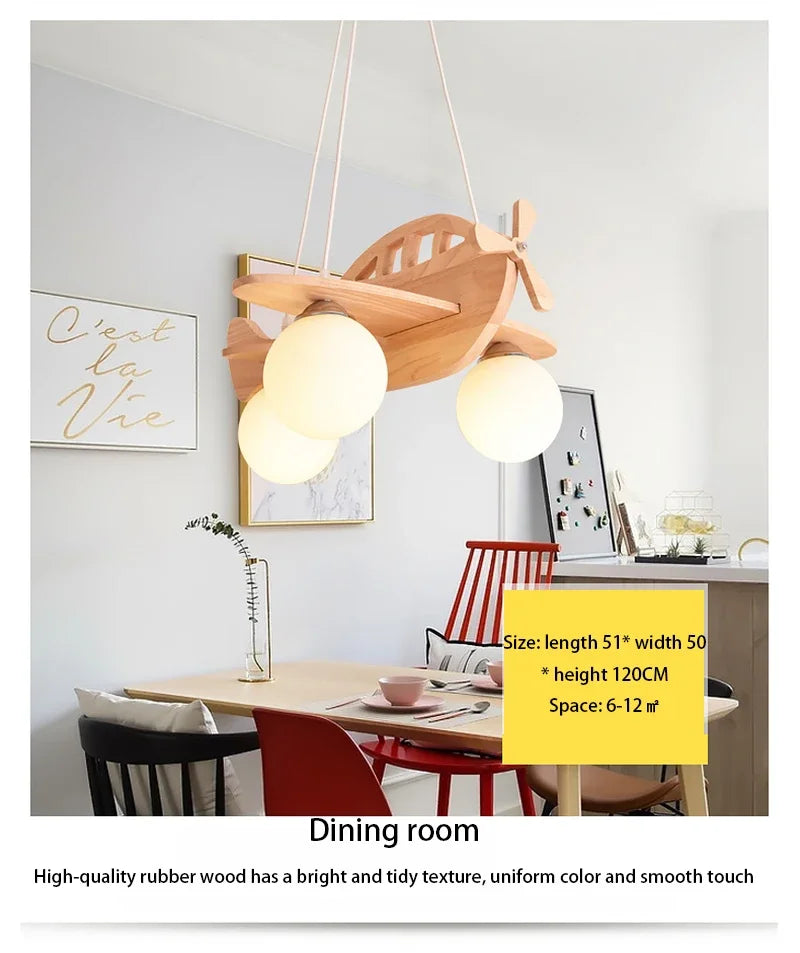 Kids Room Nordic Solid Wood Plane Chandelier