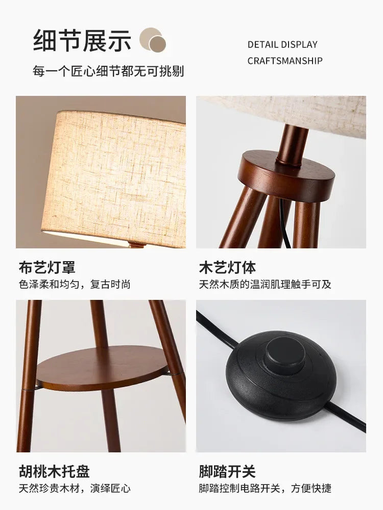 Tripod Design Wood E27 Led Floor Lamp