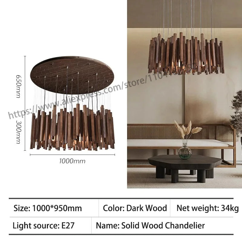 Retro Wooden Hanging Chandelier Light