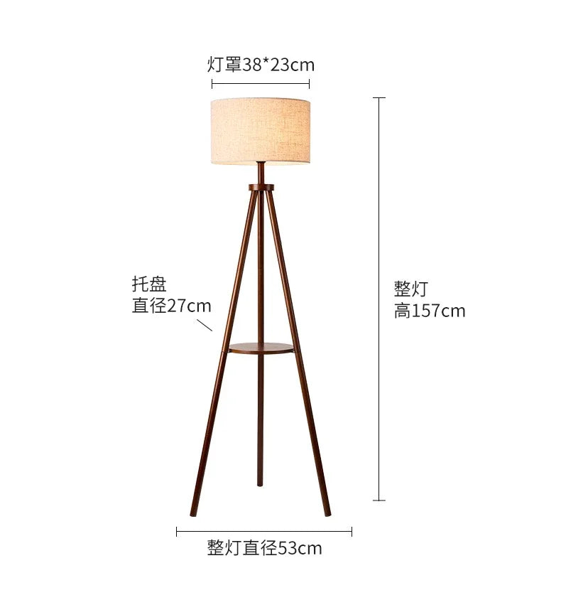 Tripod Design Wood E27 Led Floor Lamp