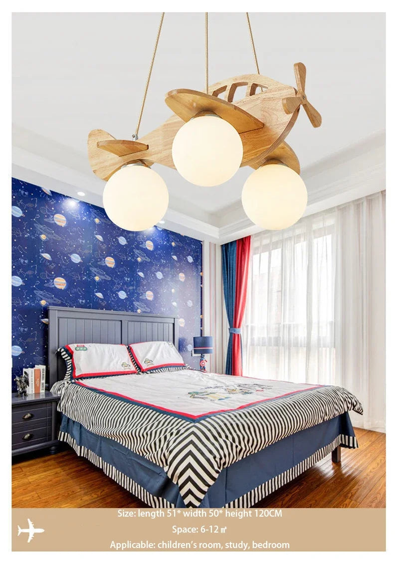 Kids Room Nordic Solid Wood Plane Chandelier