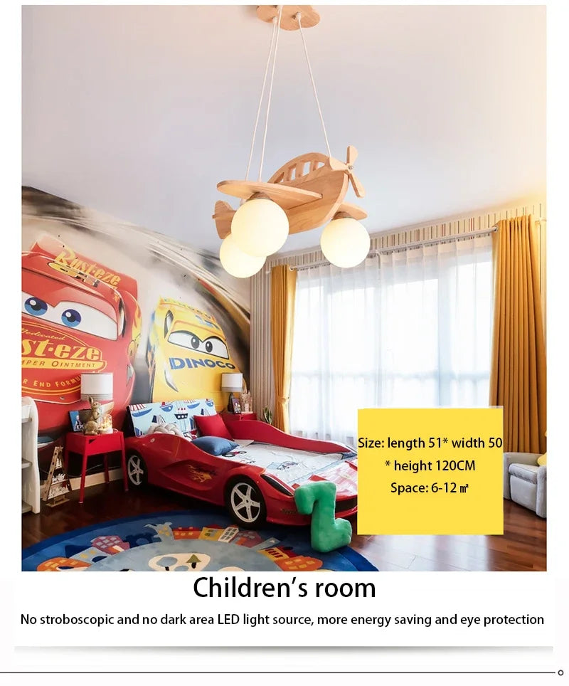 Kids Room Nordic Solid Wood Plane Chandelier