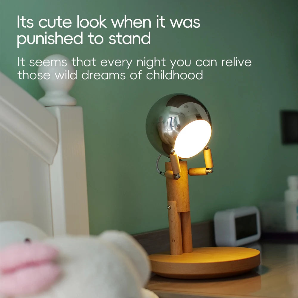 Moon Penalty Station Table Lamp Wood Robot Desk Lamp