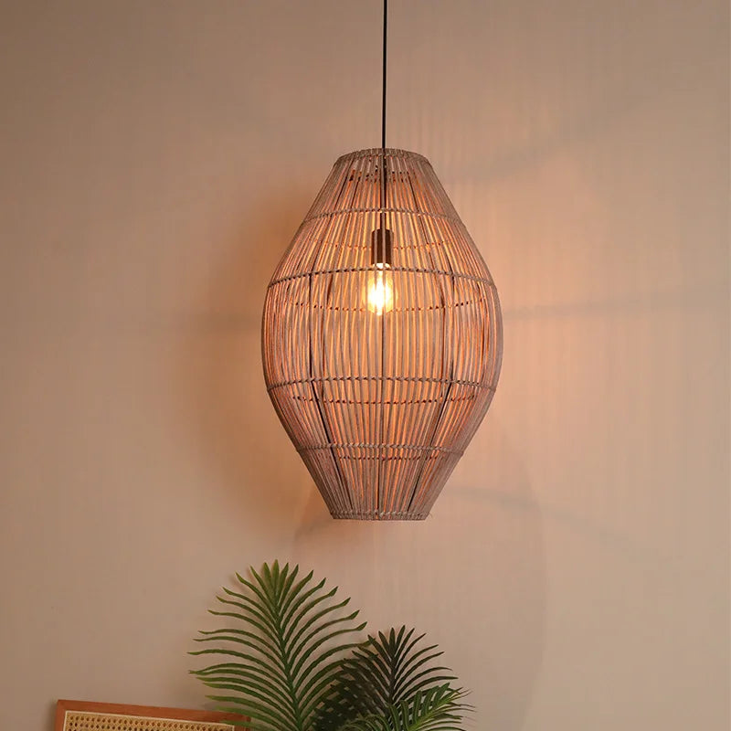 Vintage Handmade Rattan Led Chandelier Lantern Bamboo lamp