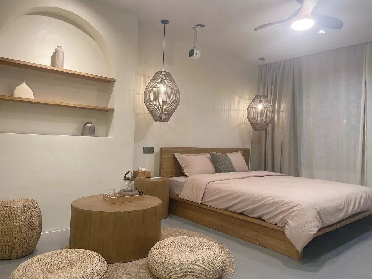 Vintage Handmade Rattan Led Chandelier Lantern Bamboo lamp