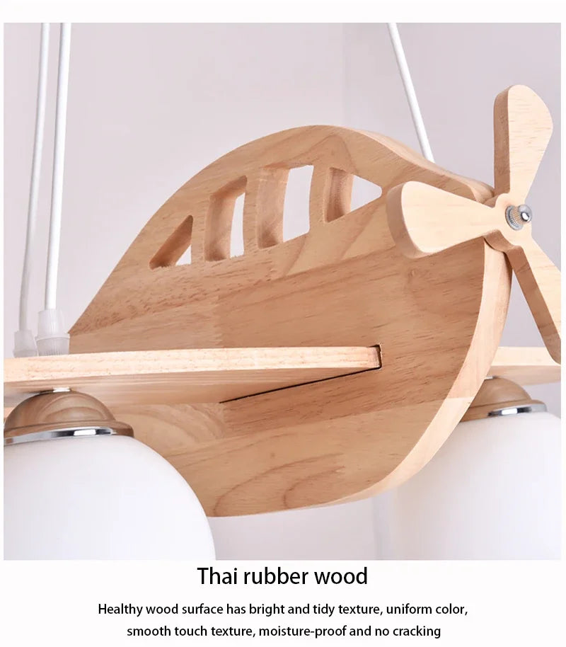 Kids Room Nordic Solid Wood Plane Chandelier