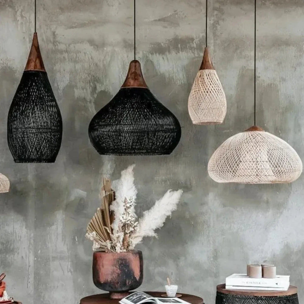 Handmade Rattan Black Pendant Light