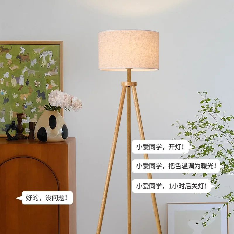 Tripod Design Wood E27 Led Floor Lamp
