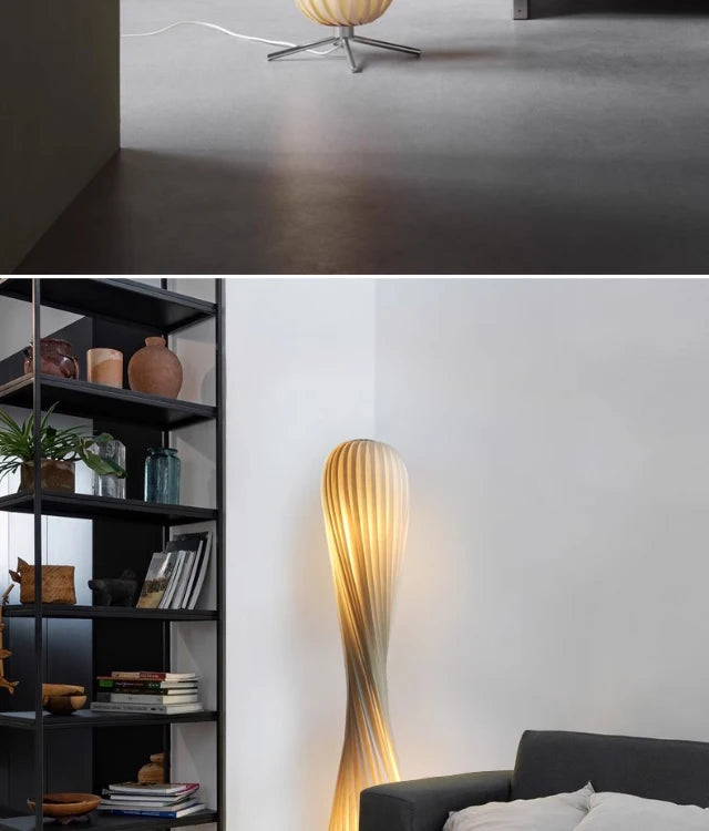 Wooden kilim arc shade Stand Floor lamp