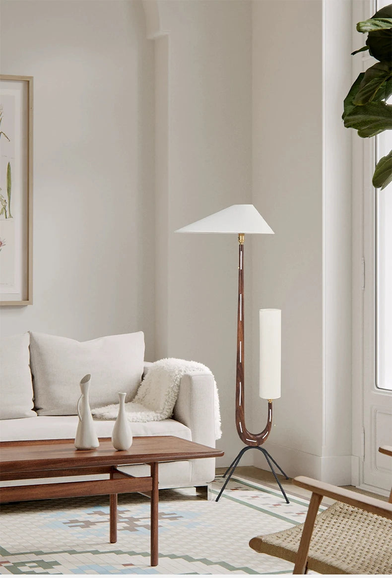 Nordic Wabi Sabi Solid Wood Fabric Led Floor Lamp
