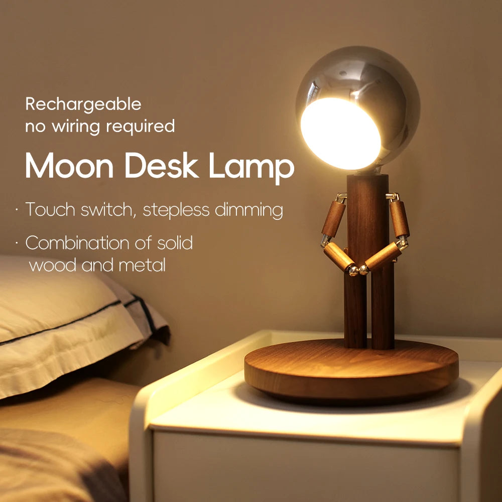 Moon Penalty Station Table Lamp Wood Robot Desk Lamp