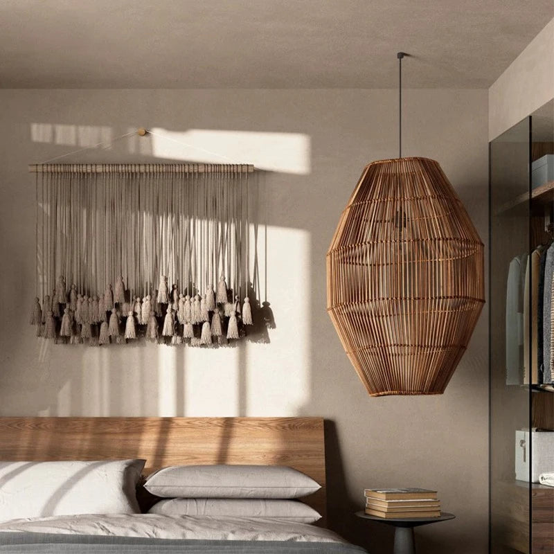 Vintage Handmade Rattan Led Chandelier Lantern Bamboo lamp