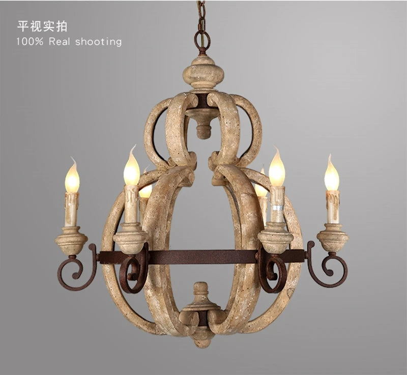 Nordic Creative Solid Wood Retro Rural Style Pendant Lamp