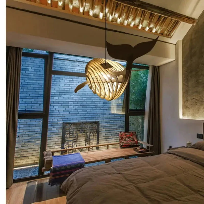 Wooden Art Fish E27 Led Pendant Light
