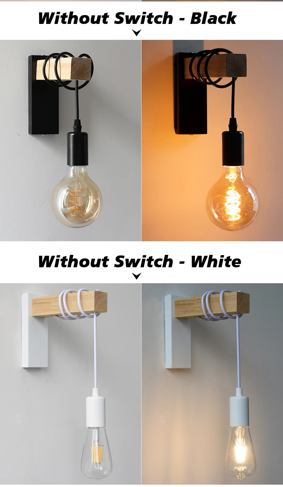 110V/220V Wall light With Switch Function Iron Wood Wall Lamp