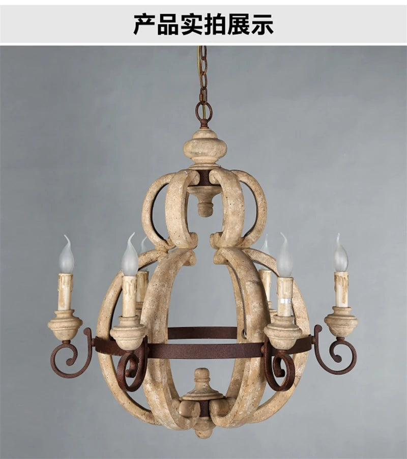 Nordic Creative Solid Wood Retro Rural Style Pendant Lamp