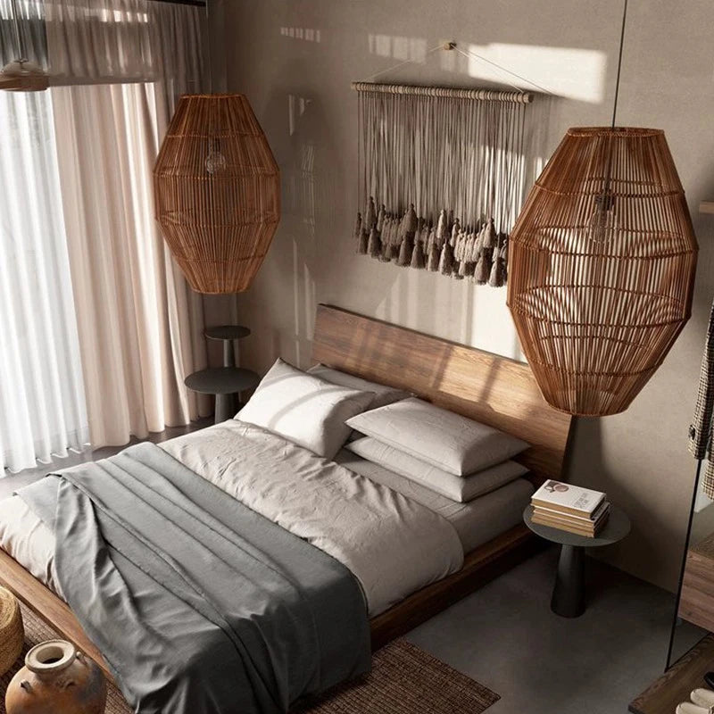 Vintage Handmade Rattan Led Chandelier Lantern Bamboo lamp