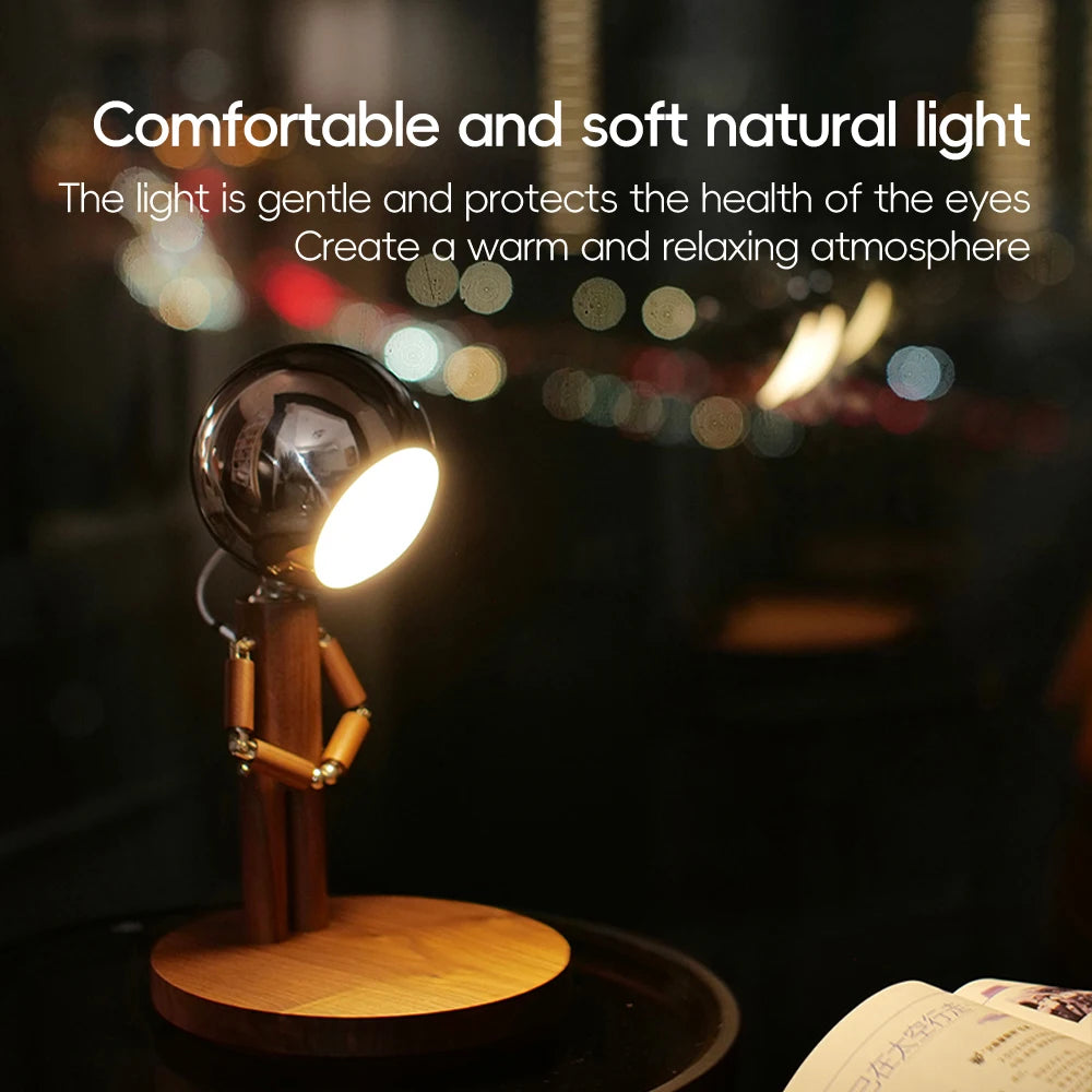 Moon Penalty Station Table Lamp Wood Robot Desk Lamp